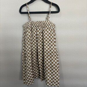 Rylee + Cru dark sage green and cream checked sun dress, adjustable straps